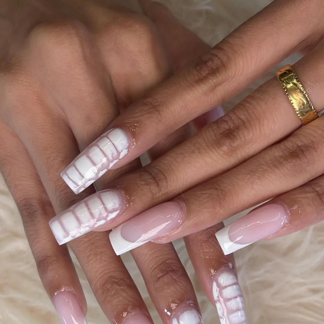 Soft pink and white French square nails by Your Way Nail Spa
