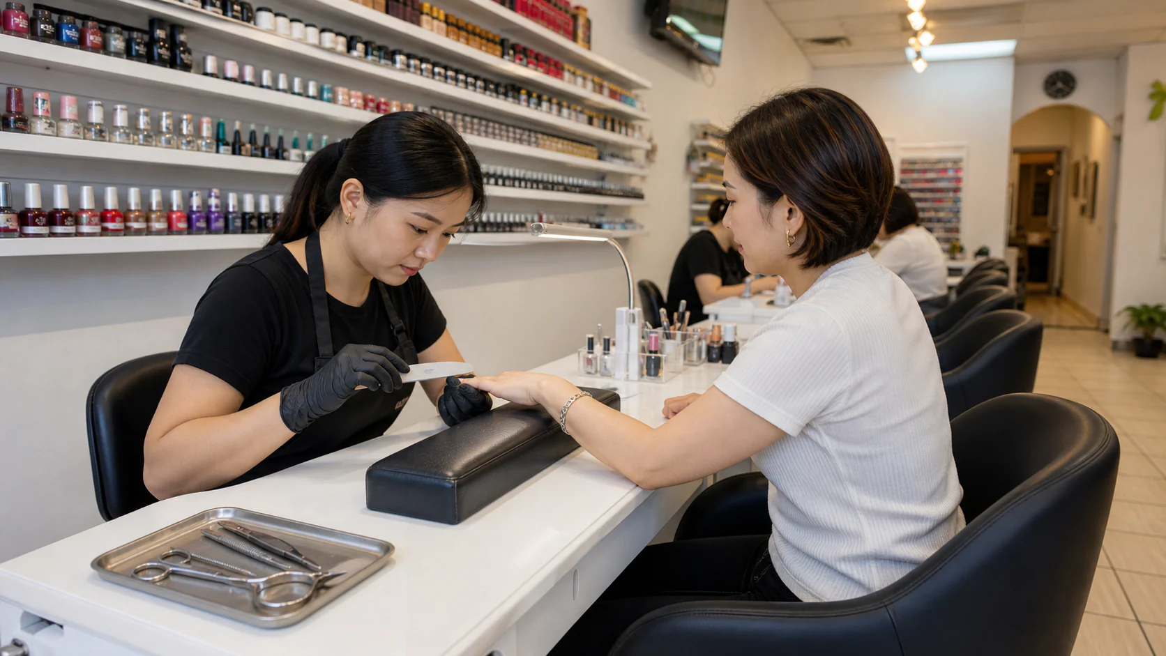 A technician providing a clean and carefully prepared manicure service at Your Way Nail Spa